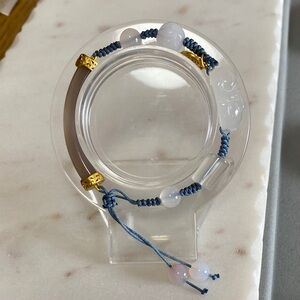 Blue Cord Beaded Bracelet with Gold Accents